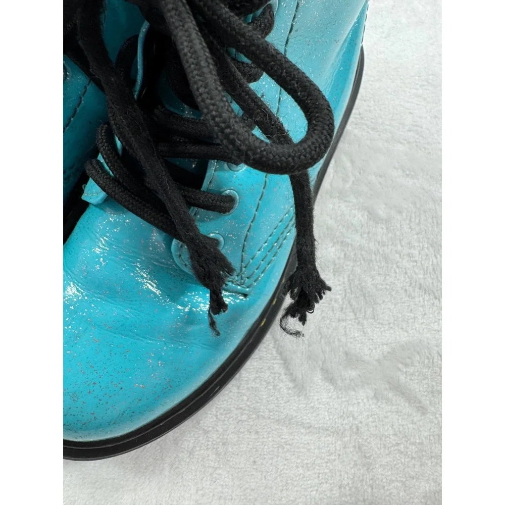 Dr. Martens 1460 Ankle Boots Kids 13 Turquoise Glitter Lace Up Side Zipper Retro